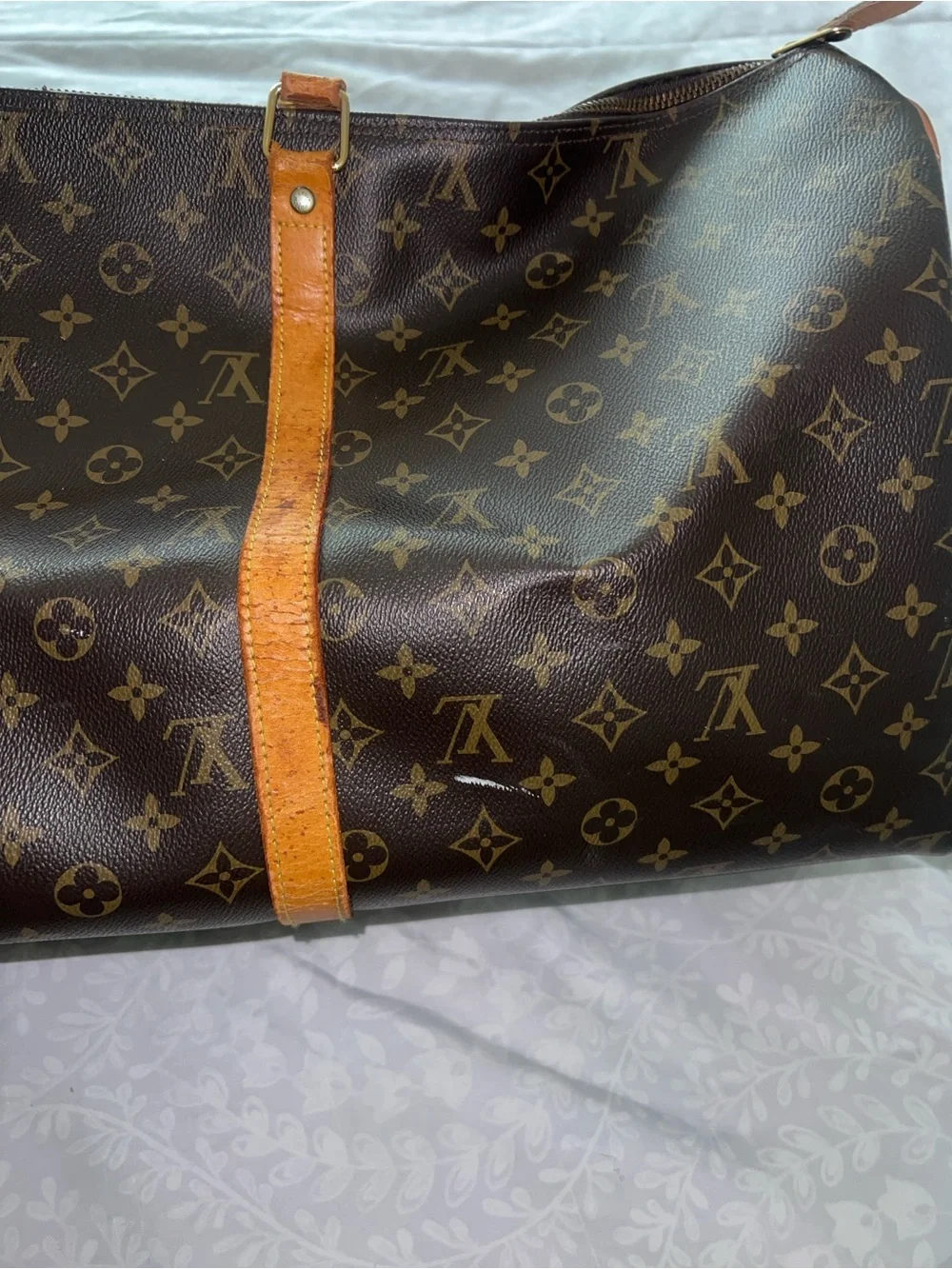 Louis Vuitton Brown Monogram Duffel with Tan Leather Trim